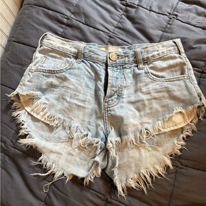 One Teaspoon Frayed Light Blue Jean Shorts
